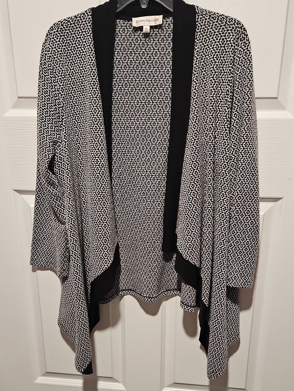 Evan Picone Black & White Open-Front Draped Cardigan